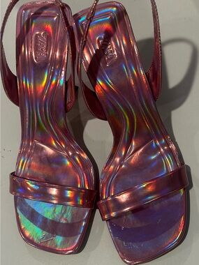 Zara Holographic Pink Slingback Heels